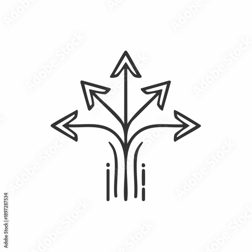 多方向矢印の拡大展開と多角化戦略を表すベクターアイコン