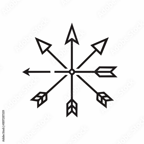 多方向矢印の拡大展開と多角化戦略を表すベクターアイコン