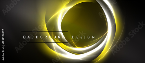 Abstract yellow neon circles over dark background. Modern design element, suitable for digital projects, presentations. Simple, elegant.