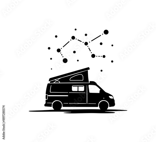 Vector illustration of camper van with constellations