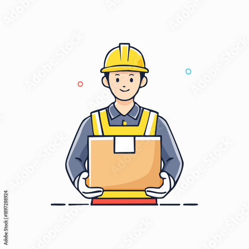 ヘルメットを着用した配達作業員のフラットイラストアイコン