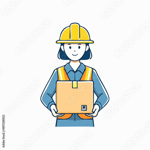 ヘルメットを着用した配達作業員のフラットイラストアイコン