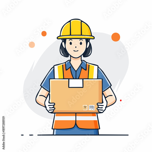 ヘルメットを着用した配達作業員のフラットイラストアイコン