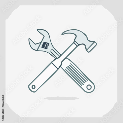 ハンマーとレンチのクロスアイコン（修理・メンテナンス）