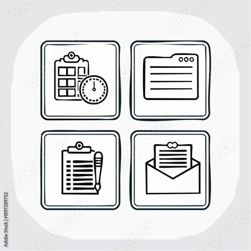 書類管理・業務記録・ファイル整理のビジネスアイコンセット