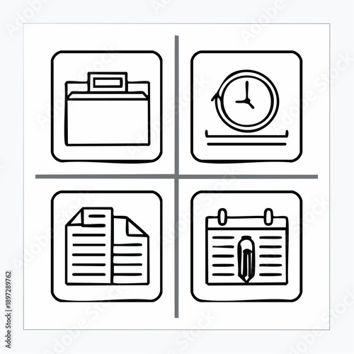 書類管理・業務記録・ファイル整理のビジネスアイコンセット