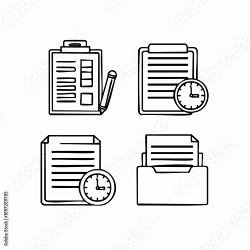 書類管理・業務記録・ファイル整理のビジネスアイコンセット