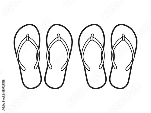 Black Flip Flops Silhouette, Four black flip flops displayed vector on a white background
