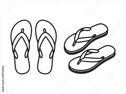 Black Flip Flops Silhouette, Four black flip flops displayed vector on a white background