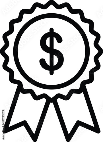 Premium quality financial reward badge icon representing guaranteed value and monetary achievement for business success and top-tier recognition