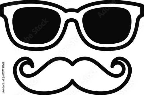 Playful and sophisticated graphic combining classic sunglasses and a refined mustache, ideal for a distinctive and retro brand identity