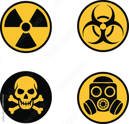 Radiation hazard symbol vector illustration, nuclear danger warning signs, radioactive icons, safety alerts, toxic material caution graphics in line and solid styles