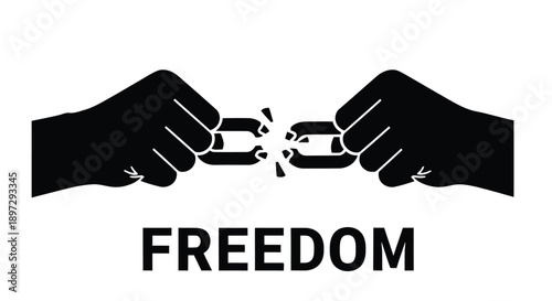 Hands breaking chains with the word freedom displayed below the image