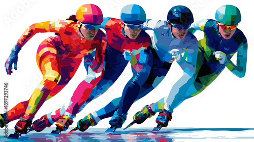 Speed skating graphic art effect poster. Speed skating dynamic multicolor graphic wallpaper or banner