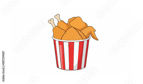 Crispy fried chicken bucket vector illustration in flat fast food style on white background