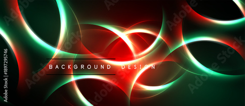 Abstract glowing lines, red, green hues dominate dark background. Modern design element, dynamic composition, energy radiates.