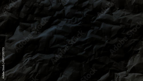 Close up of a black crumpled paper texture
