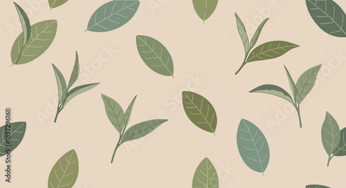 Delicate flower illustration with scattered leaves pattern in a serene botanical design viewed from directly above eps file