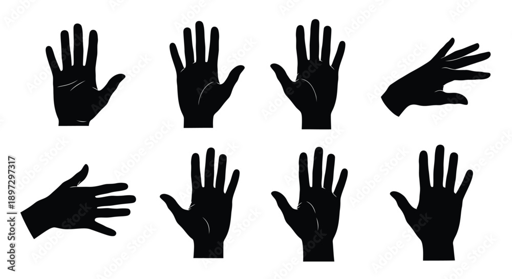 Obraz premium Multiple hand gestures in black showcasing various poses a striking silhouette