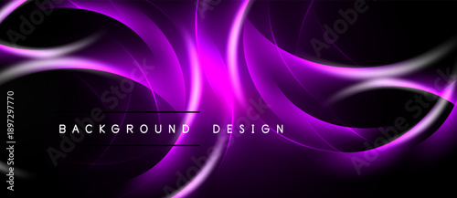 Abstract purple lines over black background. Modern design elements create dynamic visual flow. Simple text labels bottom center.