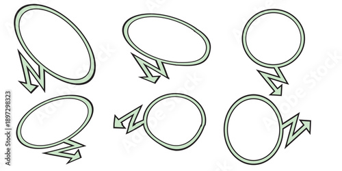 Collection of Six Hand Drawn Speech Bubbles with Arrows.
