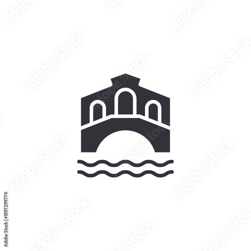 Rialto bridge style icon representing Venice architecture and iconic Italian tourist attraction.