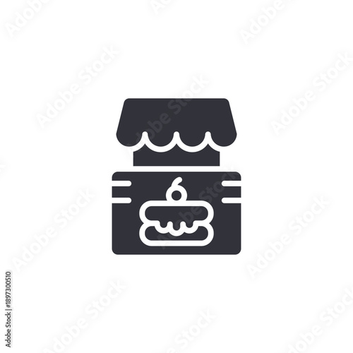 Bakery storefront with cake symbol icon representing dessert shop branding and pastry business identity.