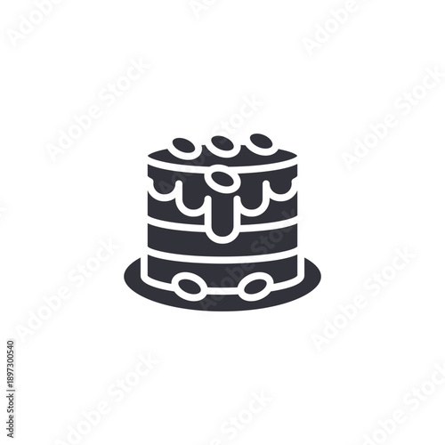 Layered celebration cake icon with decorative topping symbolizing party dessert and sweet celebration treat.