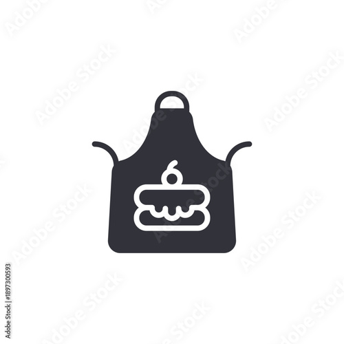 Apron with cake symbol icon representing baking activity and kitchen preparation concept.