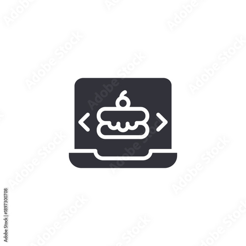 Chat bubble with cake symbol icon representing dessert discussion and bakery customer support.
