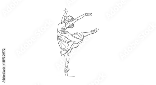 graceful ballerina line art dancing en pointe isolated on a clean white background depicting elegance and classical ballet movement for artistic design projects.