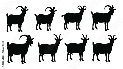 Collection of goat silhouettes Vector