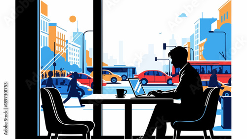 Contemplative Man in Suit Gazes Through City Window from Office Table, Reflecting on Urban Life