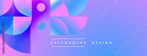 Abstract geometric shapes blend vibrant purple, blue hues. Modern design suggests technology, innovation, creativity. Minimalist aesthetic, clean lines present visual appeal.
