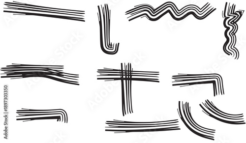 Collection of abstract black line art shapes and patterns