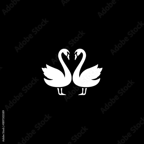 Elegant white swan silhouette with heart shaped formation on black backdrop