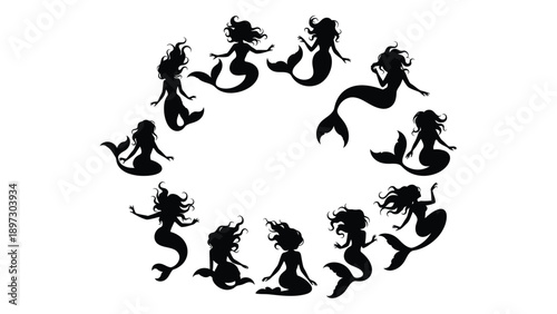 Circle of mermaids Vector
