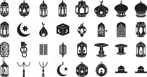 Ramadan Lanterns' Collection: A diverse compilation of detailed lantern illustrations, each embodying the spirit of Ramadan. show the art and traditions, evoking a sense of celebration.