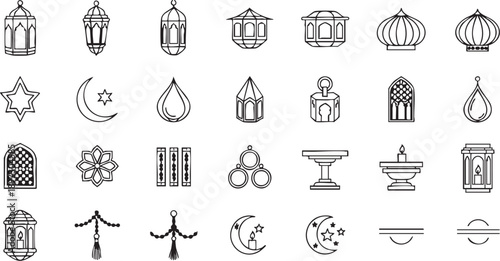 Islamic Ornament Collection: A captivating collection of Islamic ornaments, intricately crafted with elegant line art, offering a glimpse into the beauty and symbolism of Islamic design. 