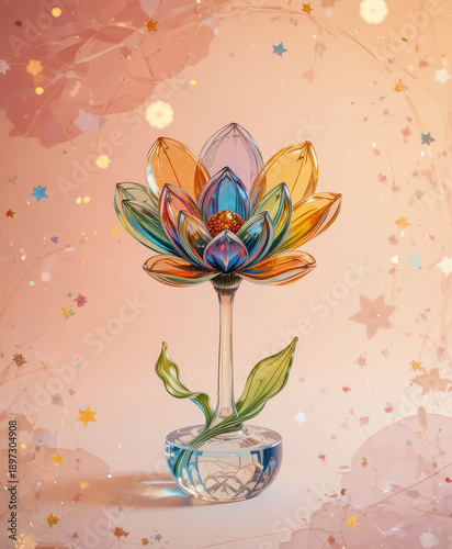Glass lotus flower transparent petals elegant vase decorative studio light subtle
