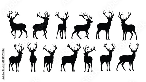Collection of deer silhouettes Vector
