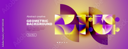 Wallpaper Mural Abstract website mockup. Vibrant purple, yellow gradients dominate design. Geometric shapes, text elements present. Clean, modern aesthetic. Torontodigital.ca