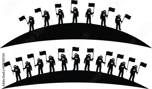 Astronaut, Silhouette, Space, Moon, Flag, Galaxy, Mission, Exploration, Universe, Cosmos, Orbit, Science, Future, Horizon, Landing, Space travel, Moon landing, Galactic mission, Lunar surface, Outer 