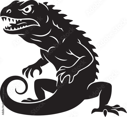 Menacing Reptilian Silhouette: A dynamic black silhouette captures a formidable lizard, showcasing its scales, sharp teeth, and imposing posture.