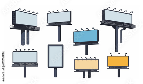 Flat billboard vector set with blank advertising panels for outdoor marketing