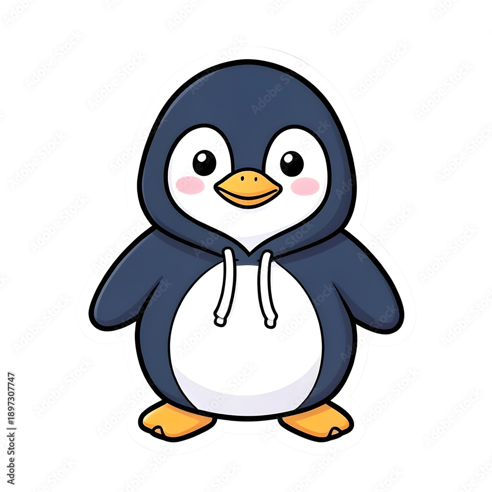 Fototapeta premium Cute penguin in hoodie: A delightful cartoon penguin, adorned in a charming hoodie, radiates warmth and friendliness, with a vibrant and inviting atmosphere.