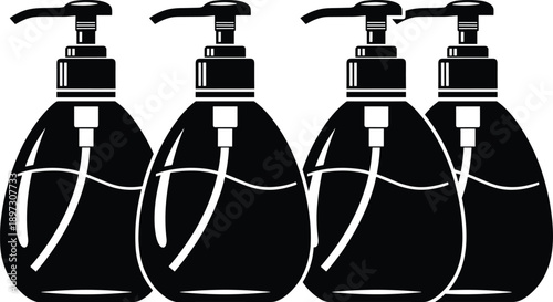 Soap dispenser silhouettes, hygiene icons, liquid container, pump bottle, bathroom accessory, cleaning product, packaging design, health care, sanitation, wash