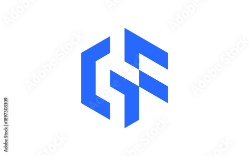 GF bold geometric monogram logo set within a sharp hexagon shape. Masculine, strong, convey power, stability, and modern. Perfect for construction, industrial, etc.