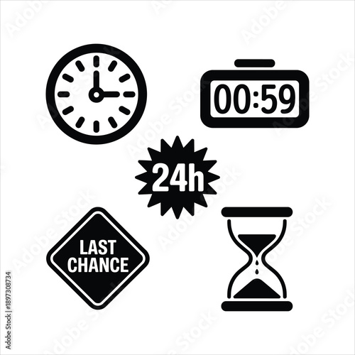 Time Countdown and Last Chance Sale Icons Set Isolated on White