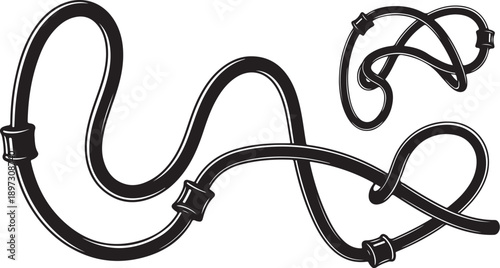 Black Leather Belt with Metal Buckles in Various Shapes